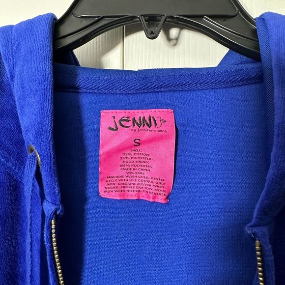 Jenni By Jennifer Moore Royal Blue Solid Velour Hooded Full Zip Sweater Jacket S - Picture 4 of 14